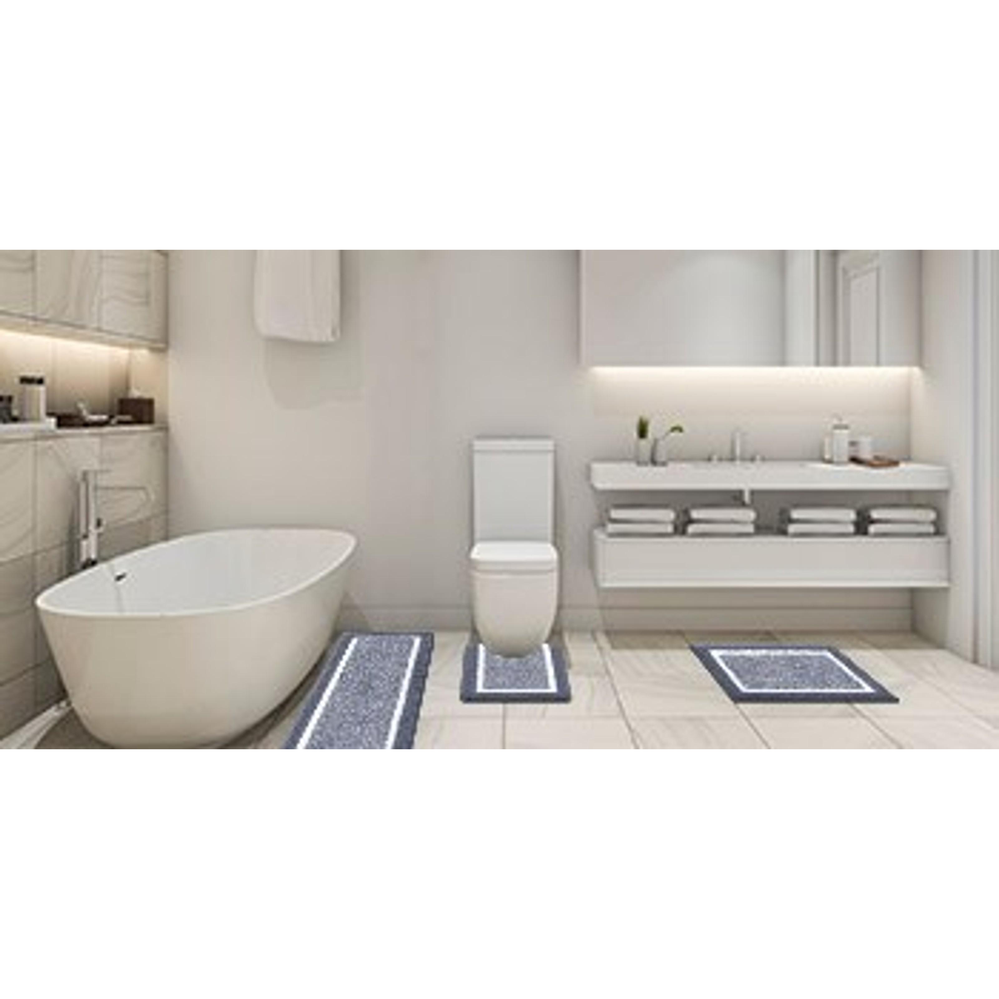 3 Piece Non Slip Washable Bathroom Rugs Set, Plush Absorbent Microfiber Bath Mat Shower Rug Runner, Quick Dry Super Soft U Shaped Toilet Mat Floor Carpet, Dark Grey