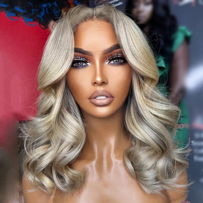Ash Blonde Loose Body Wave Bob Lace Frontal Human Hair Wigs HD Transparent Lace Ash Blonde Bob Milk Tea Natural Wave Pure Luxury Virgin Human Hair Wig 13X4 Lace Front Glueless Pre Plucked With Baby Hair