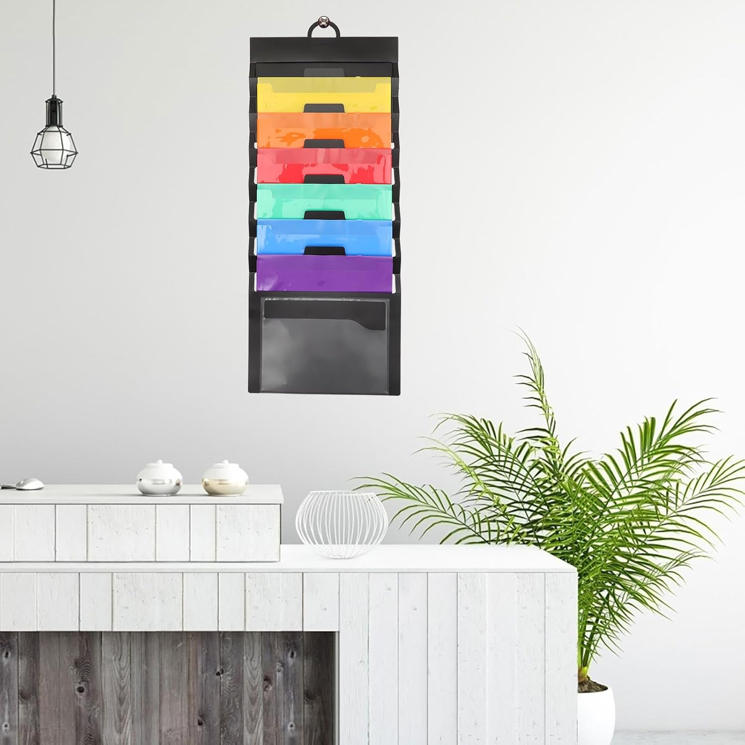 Portable Wall-Mounted File Organizer with 6 Pockets, Foldable and Waterproof PP Materials, Ideal for Office, Home, Classroom Storage, File Holder