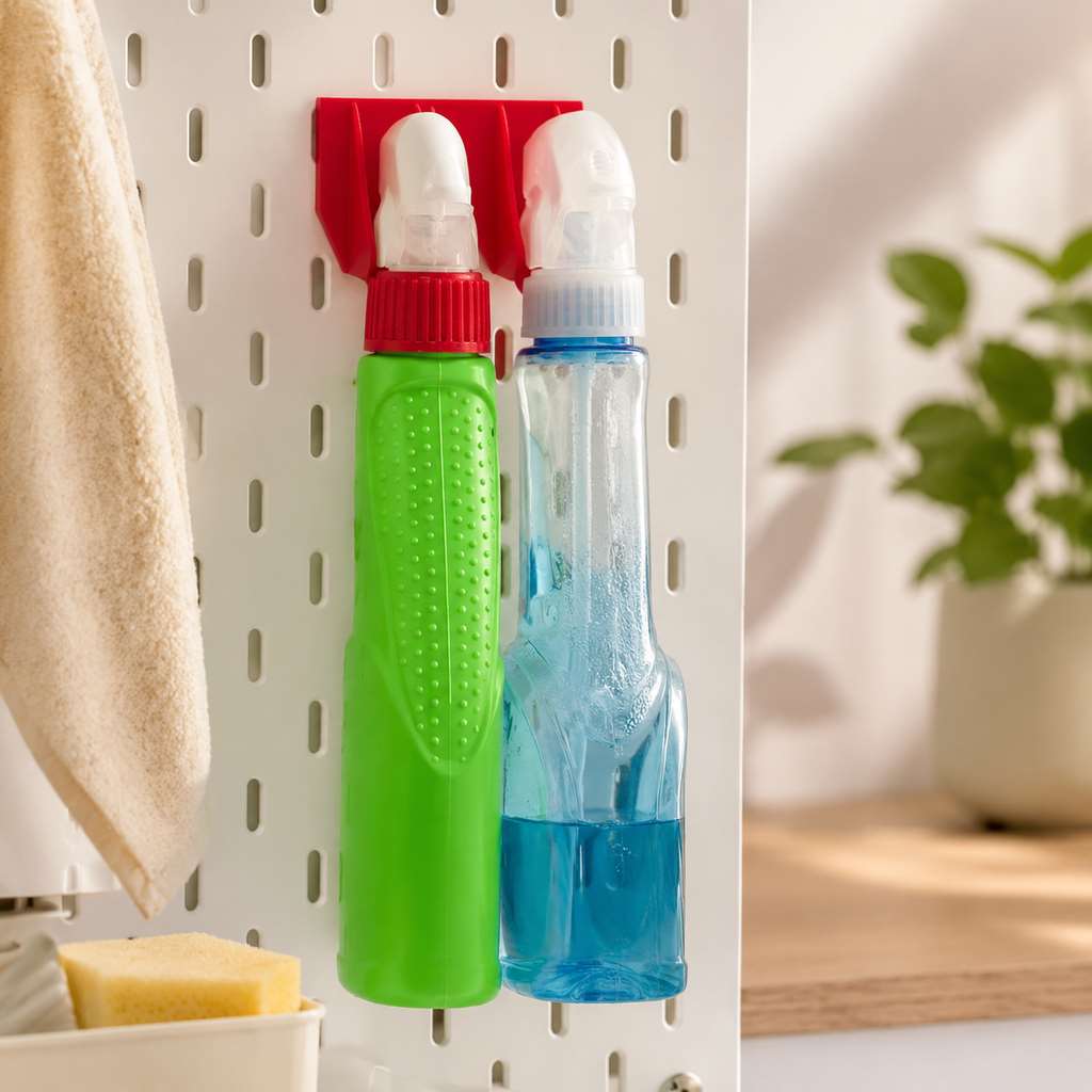 Spray Bottle Holder Fit Skadis Pegboard Wall Mount Cleaning Liquid Bottle Hanging Storage Rack Organizer