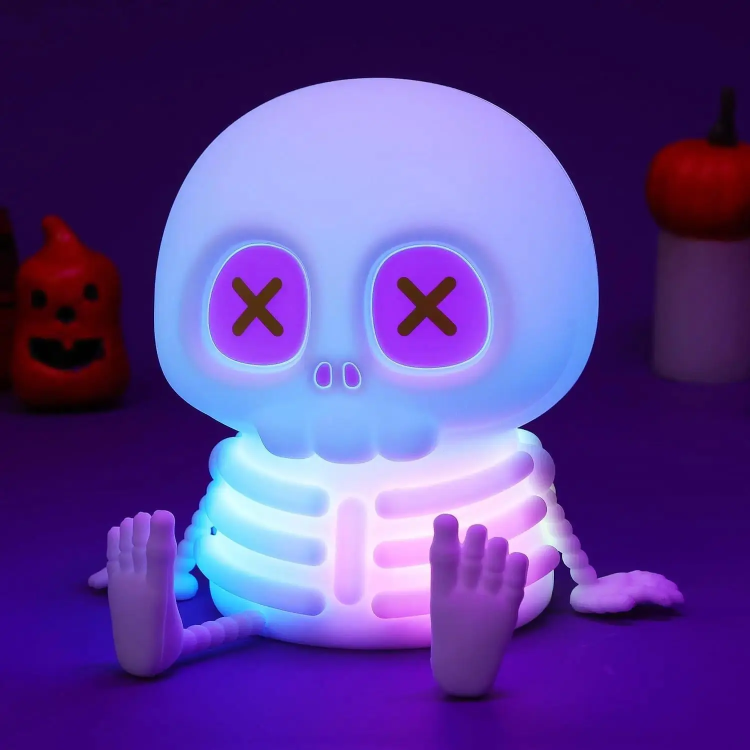 Halloween Skull Night Light LED Lamp, RGB Color Changing Skeleton Decor Light, Cute Spooky Room Decoration for Bedroom Desk Gaming Setup, Halloween Party Decorations, Fun Holiday Gift for Kids Teens Adults