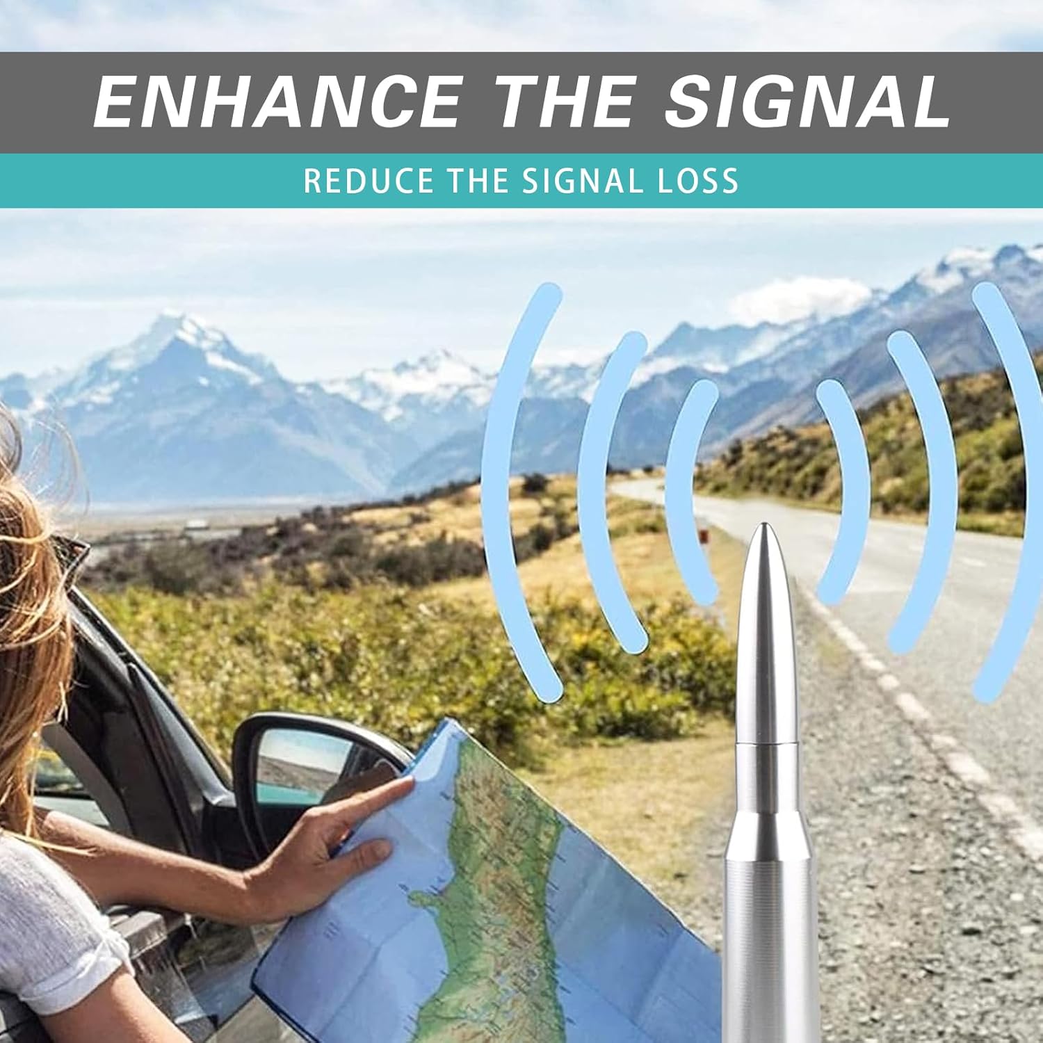 1Pc Silver 50 Cal Bullet Antenna Replacement, Heavy Duty Car Truck Antenna Topper, Compatible with Chevy Silverado 1500 2500 3500 HD & GMC Sierra 1500 2500 3500 Pickup Exterior Accessories