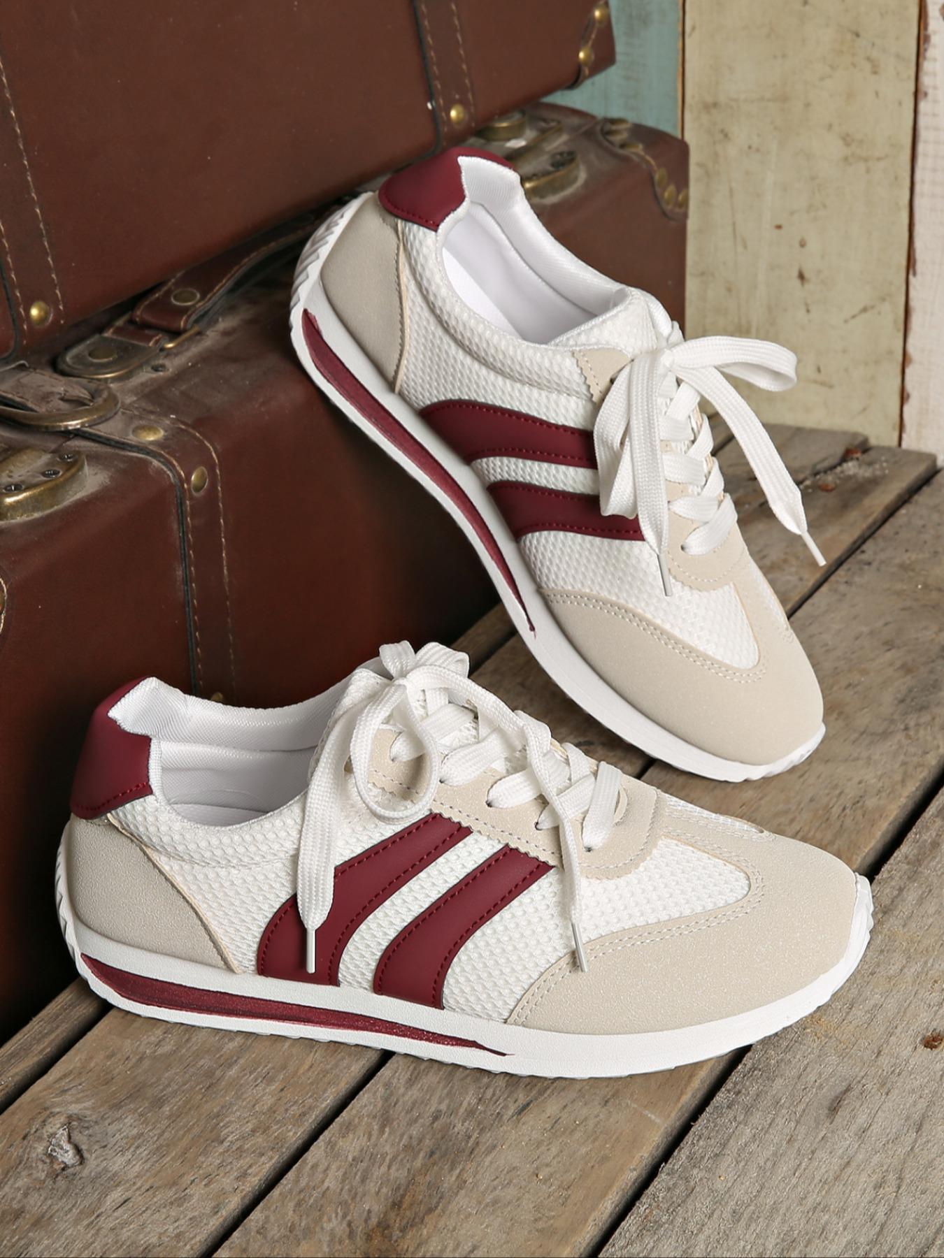 Women's Fashionable Patchwork Lace Up Low Top Sneakers, Casual Comfortable Breathable Sports Running Shoes, All-match Basic Shoes for Daily Wear, Sporty Running Shoes