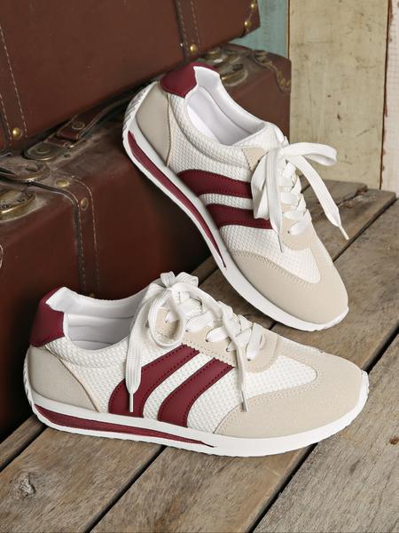 Women's Fashionable Patchwork Lace Up Low Top Sneakers, Casual Comfortable Breathable Sports Running Shoes, All-match Basic Shoes for Daily Wear, Sporty Running Shoes