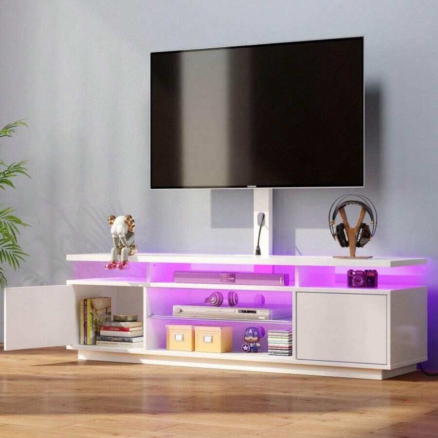 51.2/59.1 Inch Swivel TV Stand With Mount,Height Adjustable Entertainment Center Built-in Power Outlet LED Light Design,Multi Storage Modern Media Console Fit 32-70 Inch TV For Home Living Room 51.2/59.1 Inch Swivel TV Stand With Mount,Height Adjustable Entertainment Center Built-in Power Outlet LED Light Design,Multi Storage Modern Media Console Fit 32-70 Inch TV For Home Living Room