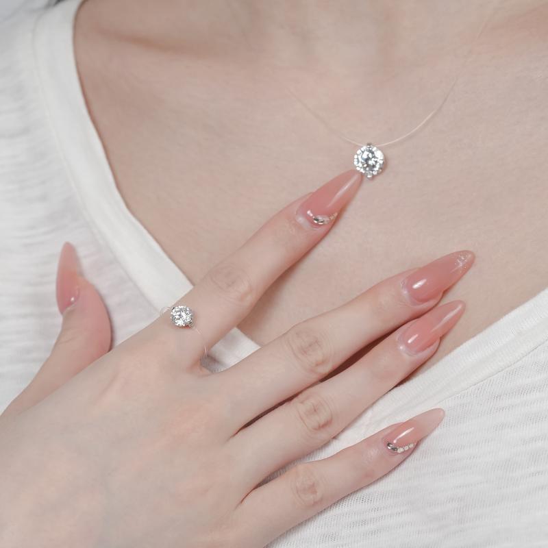 【#450 New Choker Necklace】Invisible 1-3CT Clear Nylon Thread Necklacevvs Synthetic Moissanite Necklace in 925 Sterling Silver Birthday Mother's Day Gift for Men Women Wedding Invisible Necklace