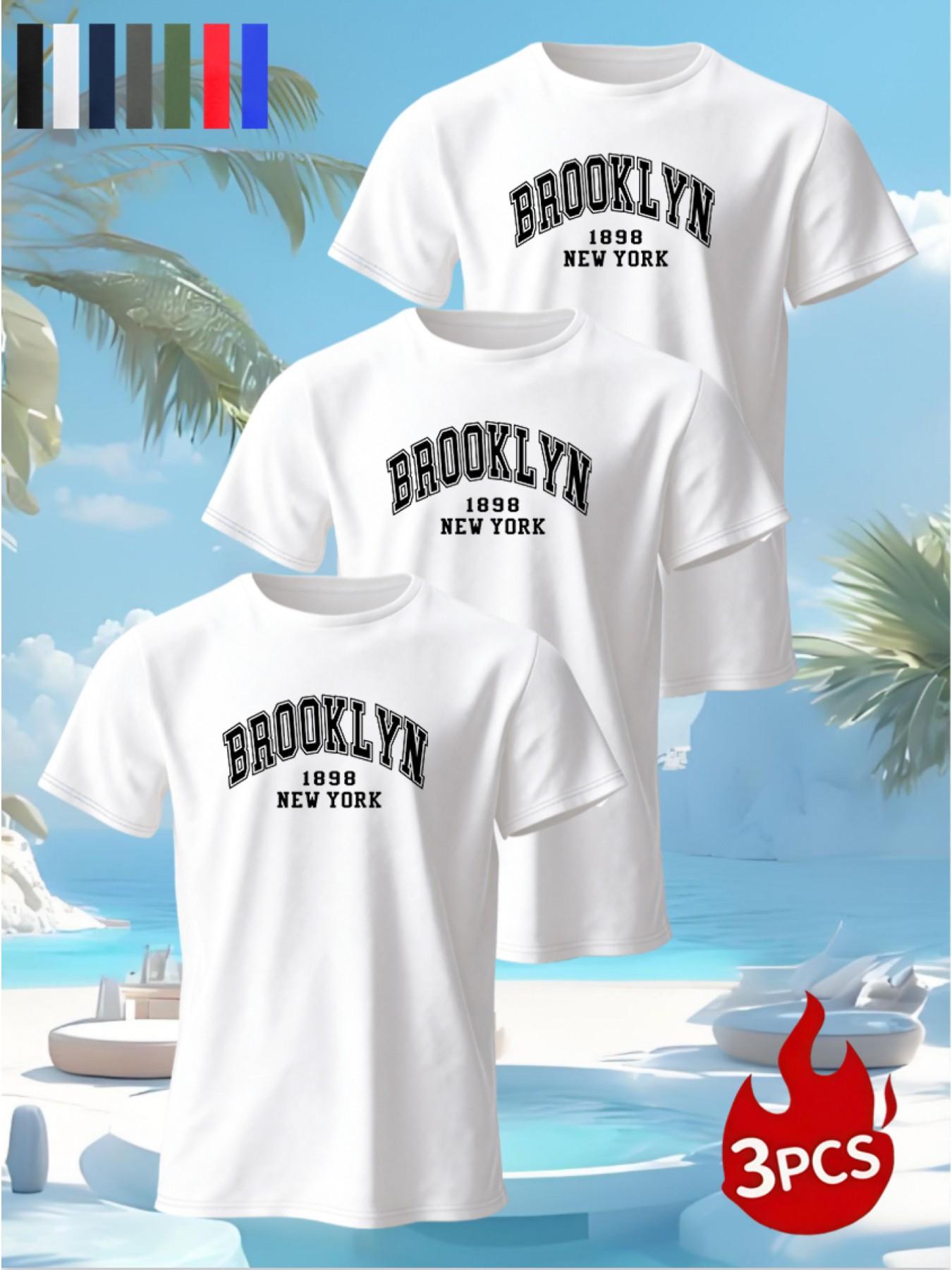 Men's Summer Short Sleeve T-Shirt, Comfortable Breathable Round Neck, New York Print, Casual Sporty Style, Multi-Color Options