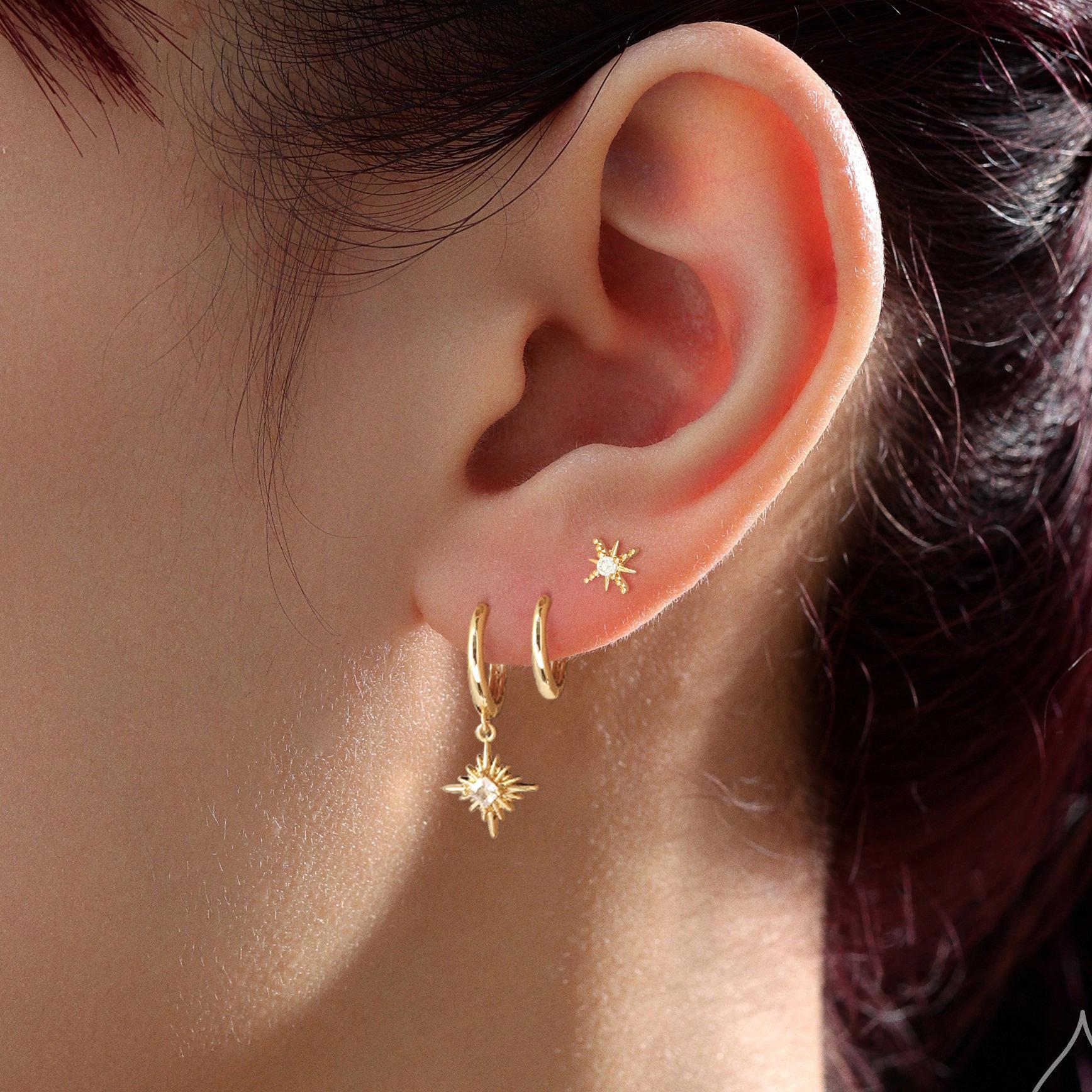 CAROVO Gold Hoop Earrings Set for Women, Dainty 14K Gold/Silver Plated CZ Cartilage Earring Hypoallergenic Stud Earrings for Women Huggie Small Hoop Earring Set Dangle Earrings Jewelry Gifts for Women Men