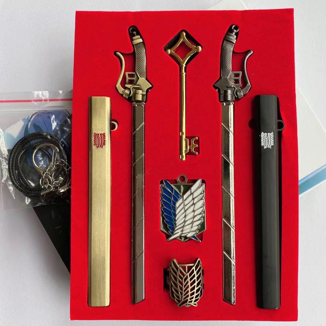 Attack On Titan Wings Of Liberty Anime Jewelry Set Metal Weapon Model Rings Pendants Keychains Brooches Collection Box Complete Anime Merch Creative Graduation Gift For Anime Fans And Students