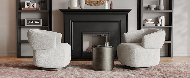 RoyalCraft Swivel Accent Chair, Fully Assembled Round Barrel Chairs, Oversized Upholstered Armchair with 360-Degree Base, Comfy Modern Chair for Living Room, Bedroom, Office