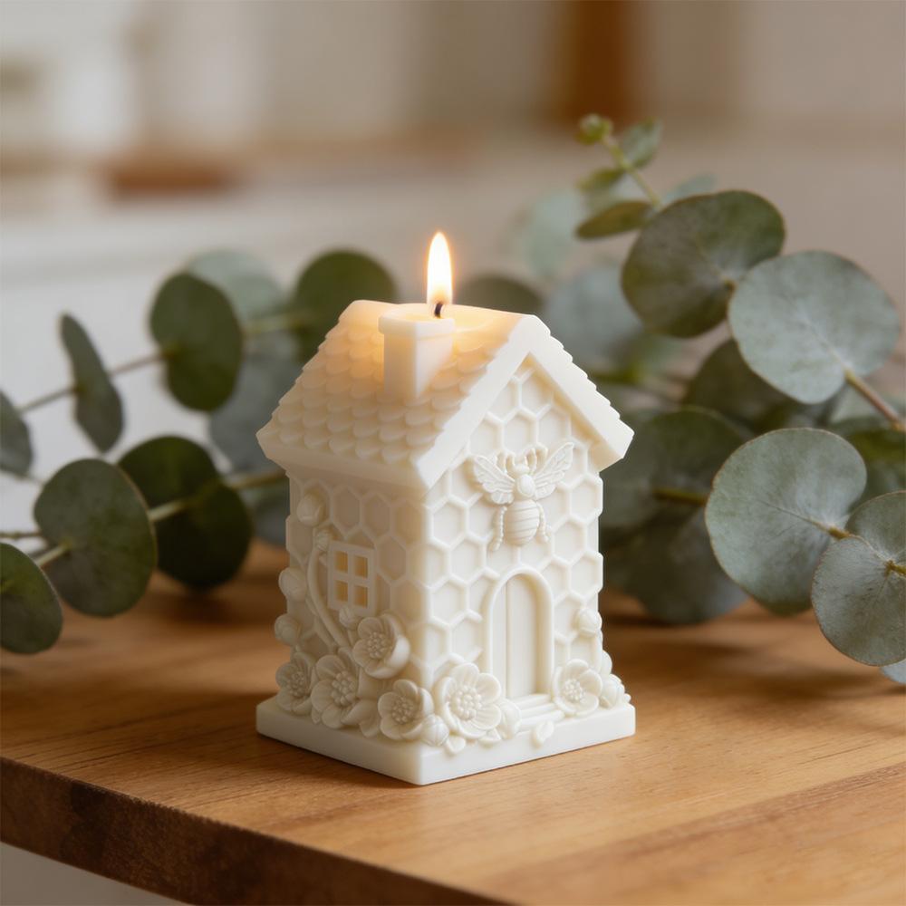 Honeycomb Small House Embossed Flower Candle Mold DIY Honeycomb Hut Shape Multifunctional Aromatherapy Plaster Epoxy Soap Mold Easy To Release Creative Handmade Ornaments
