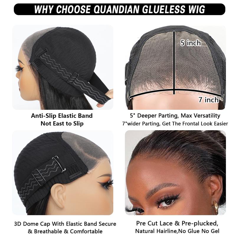 QUANDIAN Pre Cut Lace Ready Go Glueless Wig 7x5 Lace Front Wigs Human Hair Body Wave Wig 200% Density Glueless Wigs Begibber Friendly Springtok