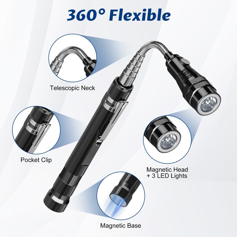 【HolidayHaul】Extendable and Flexible Magnetic Flashlight, Pickup Tool with 3 LED Light, 360° Degree Flexible Neck, Extendable Neck up to 22 Inches, Gift for Engineers, Mechanics, Father 【HolidayHaul】Extendable and Flexible Magnetic Flashlight, Pickup Tool with 3 LED Light, 360° Degree Flexible Neck, Extendable Neck up to 22 Inches, Gift for Engineers, Mechanics, Father