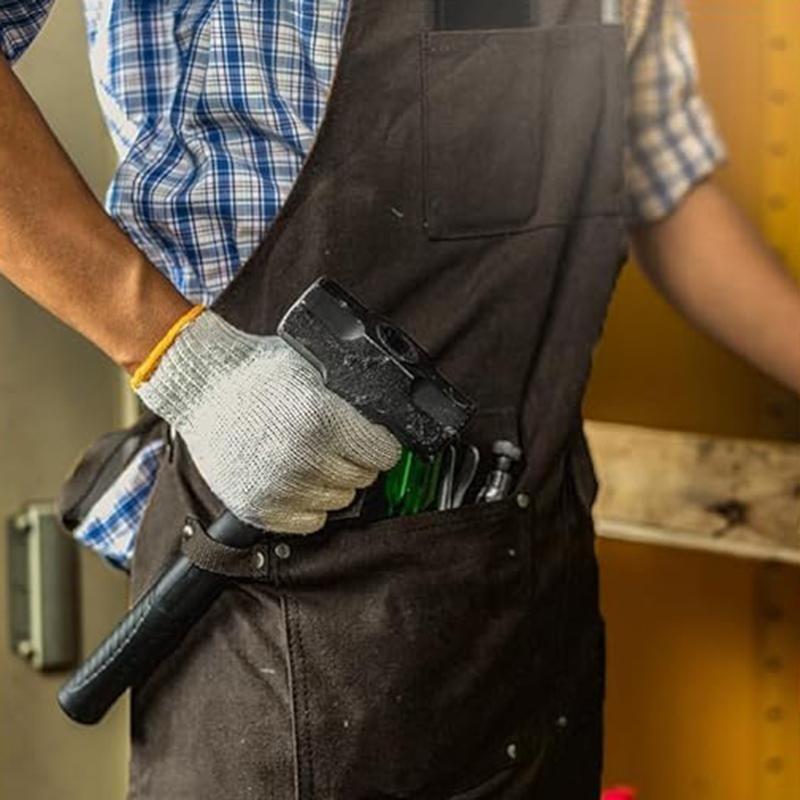 Canvas Apron with Multiple Pockets, Durable Apron with Adjustable Shoulder Straps, Ideal for Carpenters & Garden Maintenance Workers