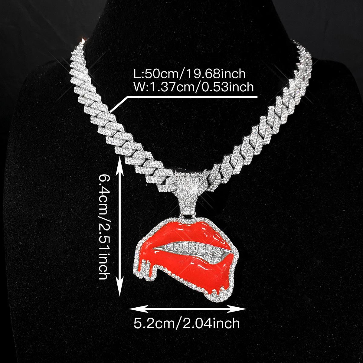 Diamond-studded oil-drip sexy red lip pendant hip-hop personalized creative alloy Cuban chain necklace
