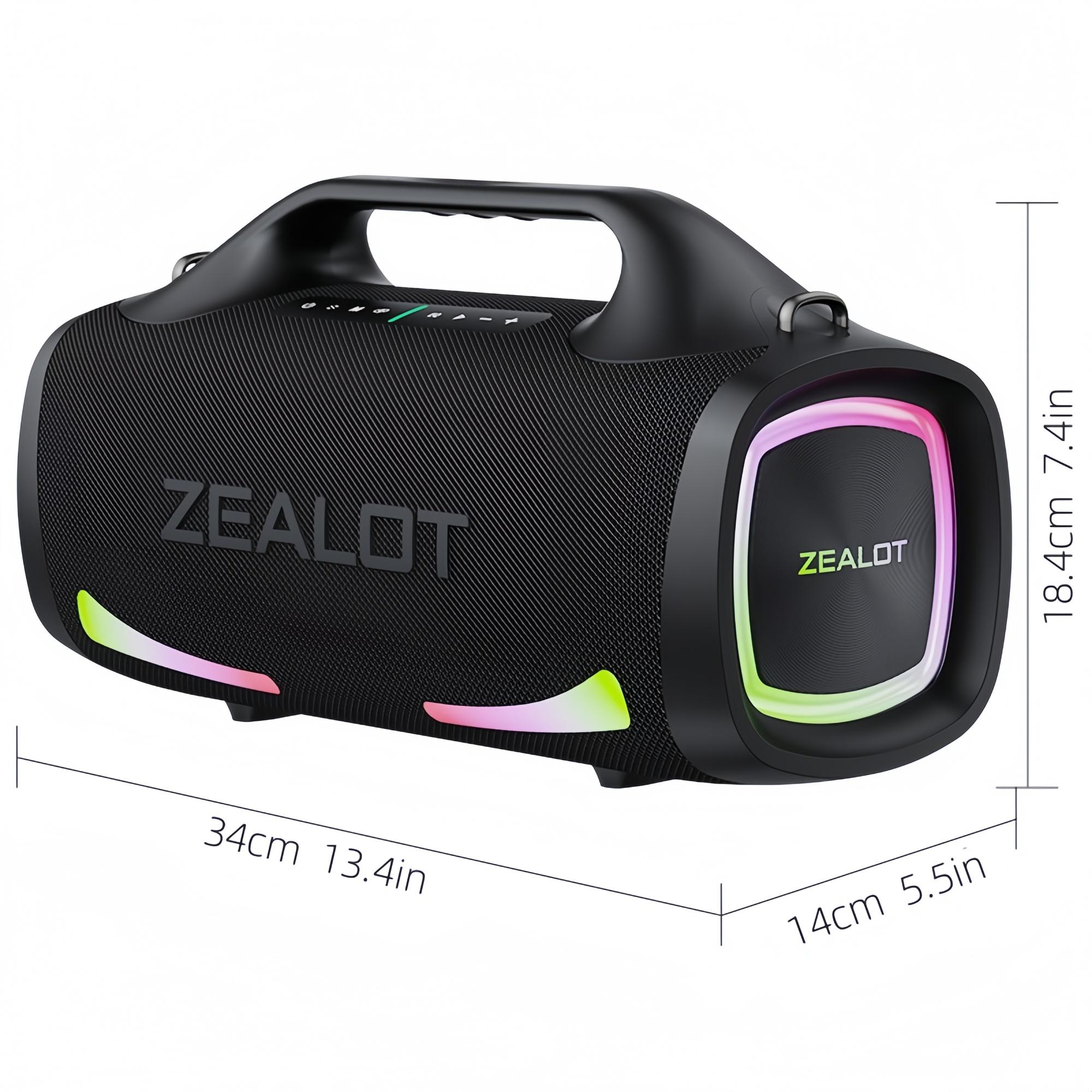ZEALOT Portable Outdoor Speaker - 100W HIFI Bluetooth, IPX7 Waterproof, 24000mAh 48H Play, RGB Lights, EQ/TWS/PD Fast Charge, Perfect Gift for Gym/Pool.