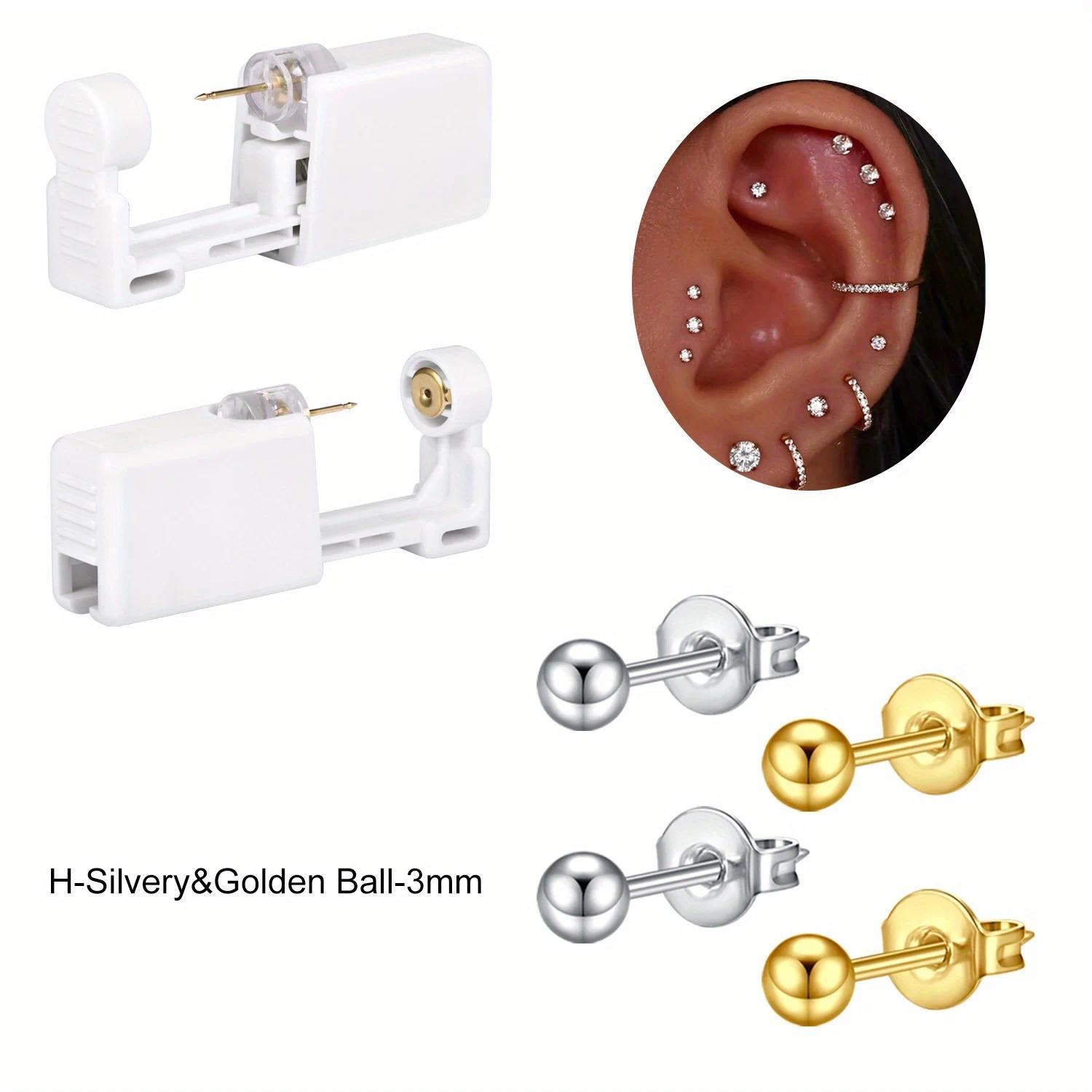 2 sets Ear Piercing Kit Disposable Ear Piercing Gun Kit Self Piercing Gun and Build-in Earrings Stud Ear Piercing Gun