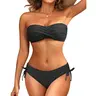 Tempt Me Women's Strapless Bandeau Bikini Set - Twist Front Two Piece Swimsuit Top with Side Tie Bathing Suit Bottom