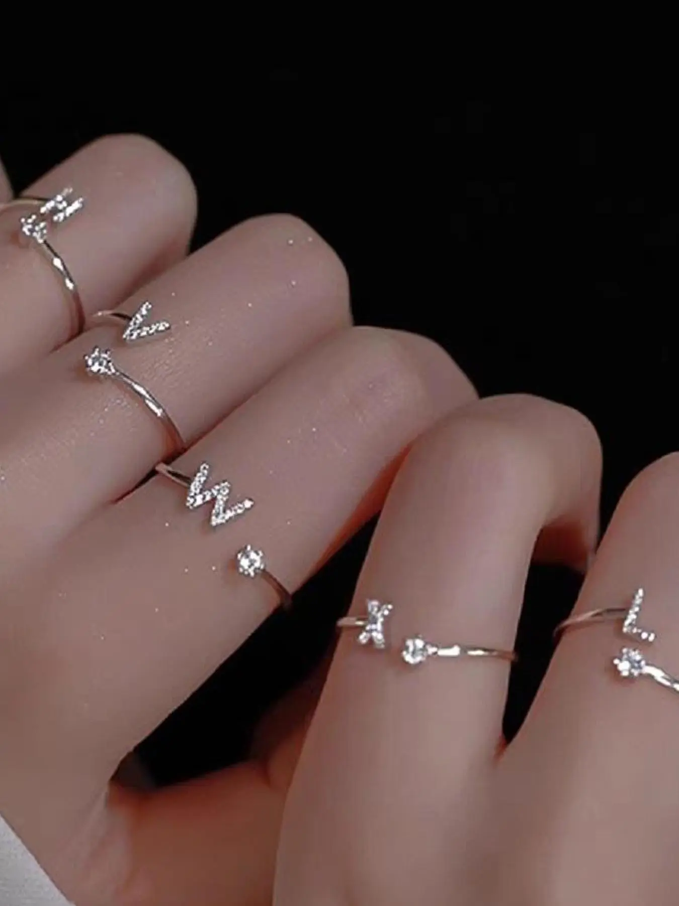 Dainty CZ Initial Stackable Open Ring, Tiny Letter Adjustable Stacking Ring, Minimalist Zircon Alphabet Ring, Personalized Initial Jewelry Gift for Women Birthday