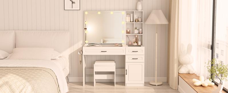 Vabches Vanity Desk Large Vanity Table With Glass Top And Lots Storage Vabches Vanity Desk Large Vanity Table With Glass Top And Lots Storage