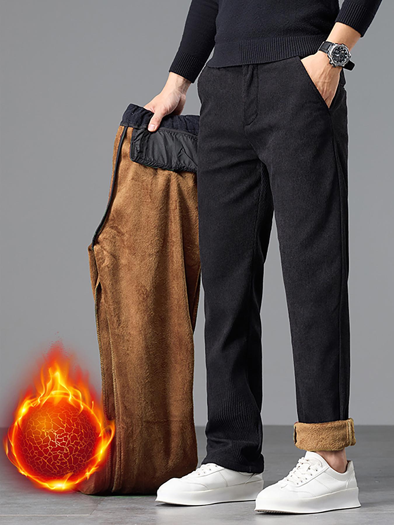 Men's Winter Casual Pants Thickened Fleece Lined Warm Outdoor Business Long Trousers, New Arrival Fall & Winter Fashion Clothing