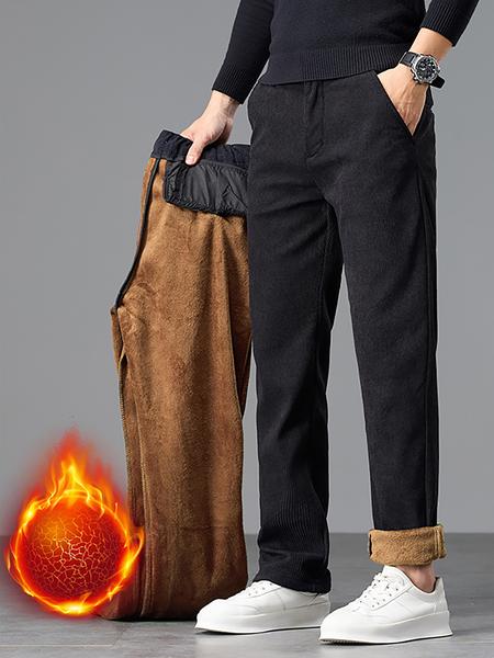 Men's Winter Casual Pants Thickened Fleece Lined Warm Outdoor Business Long Trousers, New Arrival Fall & Winter Fashion Clothing