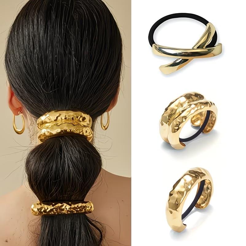3pcs Arc Metal Hair Ties, High Elasticity Fashion Design, Suitable for Girls Aged 14+, Party and Birthday Gift