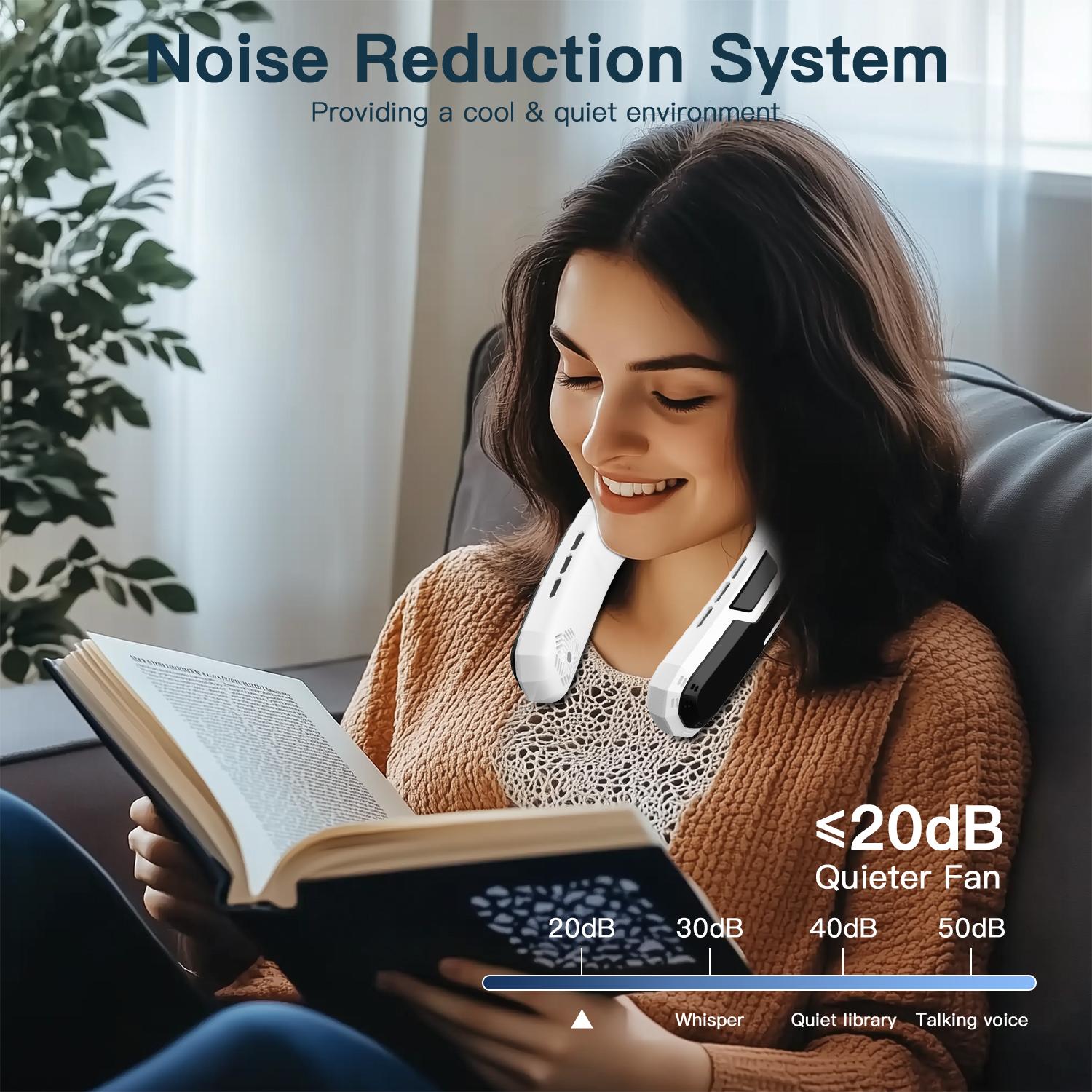 New D26 Portable Neck Fan, Hands-Free Leafless Personal Fan, Three-Speed Rechargeable USB Cooler, 360° Hanging Design, Office & Travel Use