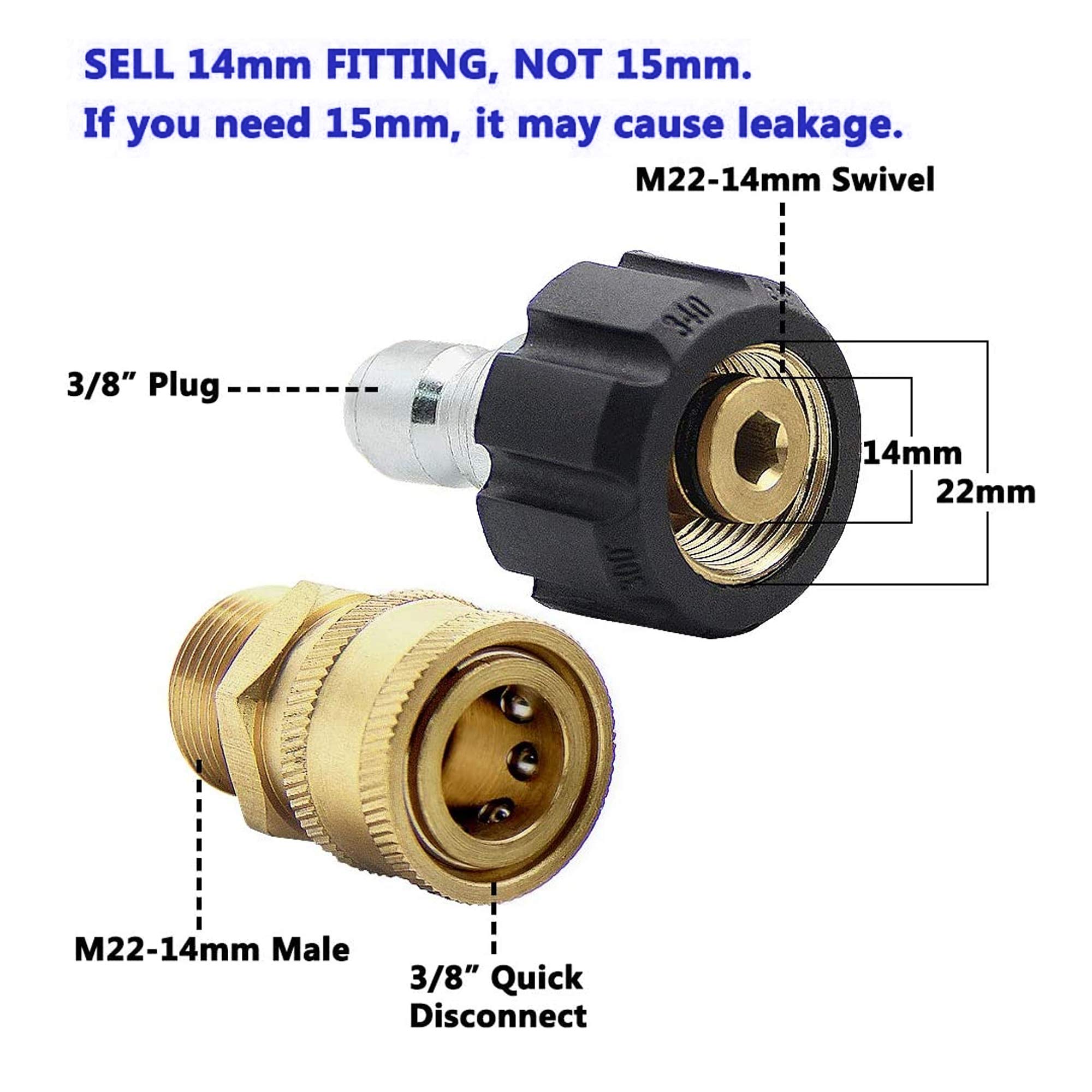 Hourleey Pressure Washer Adapter Set, Quick Disconnect Kit With M22 Metric Male Thread Quick Connector, M22 Swivel to 3/8'' Quick Connect, 3/4" to Quick Release, 8 pack