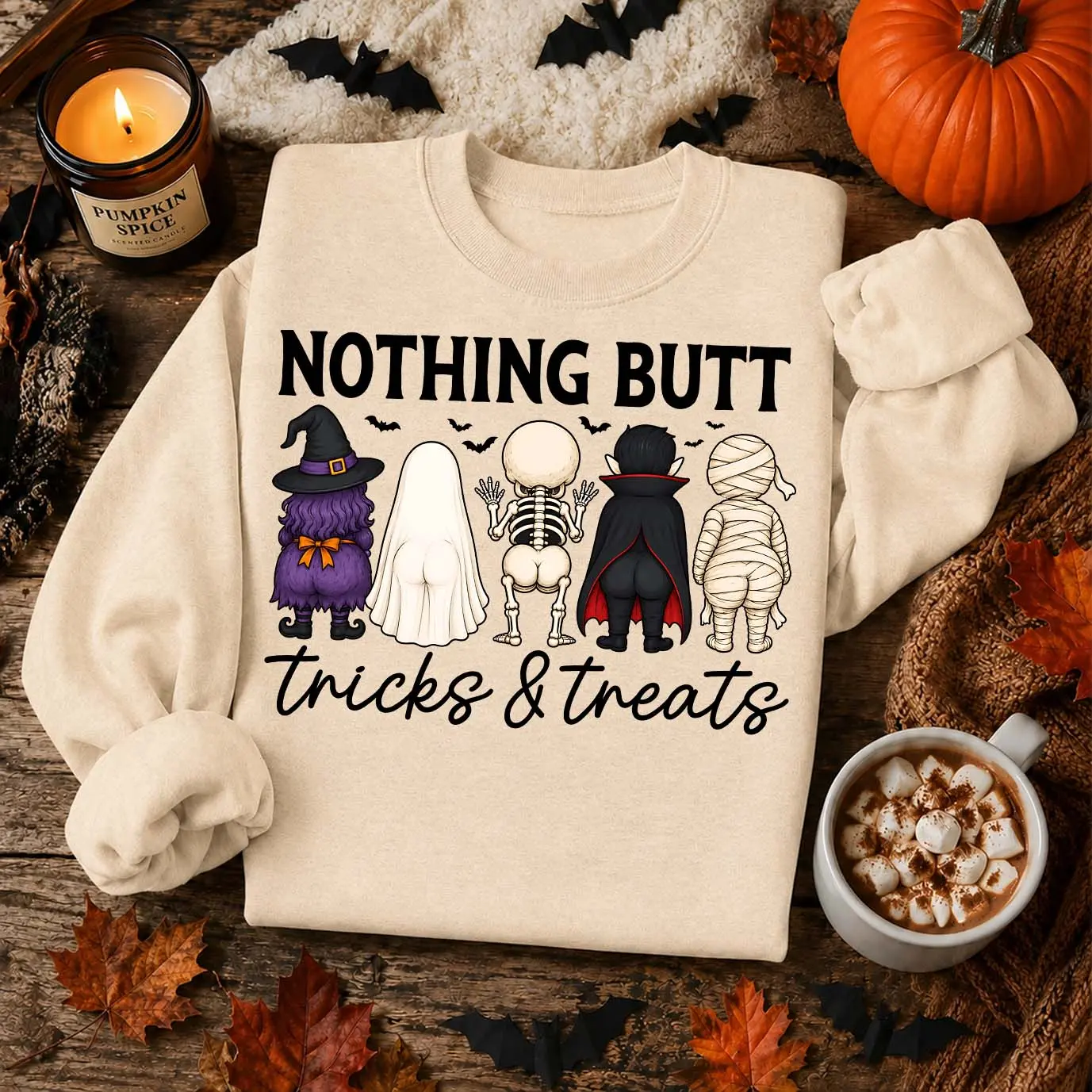 Women’s Minimalist Funny Halloween Costume Crewneck Sweatshirt - Witch, Ghost, Skeleton, Vampire & Mummy Prints, Cozy Fabric Full-Length Long Sleeve Fall Top, Machine Washable for Halloween Parties & Autumn Gifts