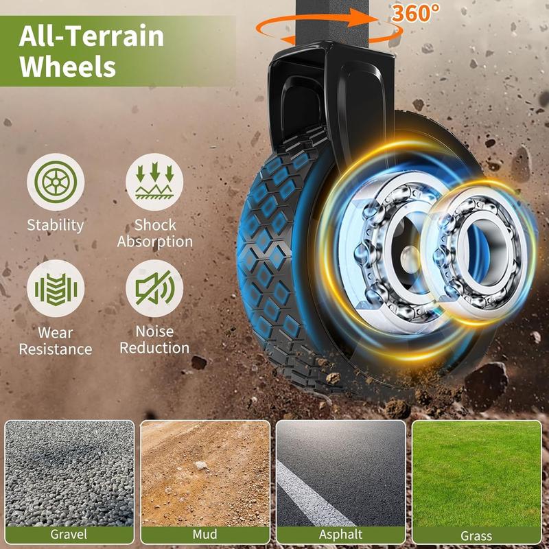 Foldable GarveeLife Multi-Purpose Trolley with All-Terrain Wheels, Drink Holders and Adjustable Grip, 172 kg, Portable Food Trolley for Shopping, Camping, Garden, Car Travel Accessories Black