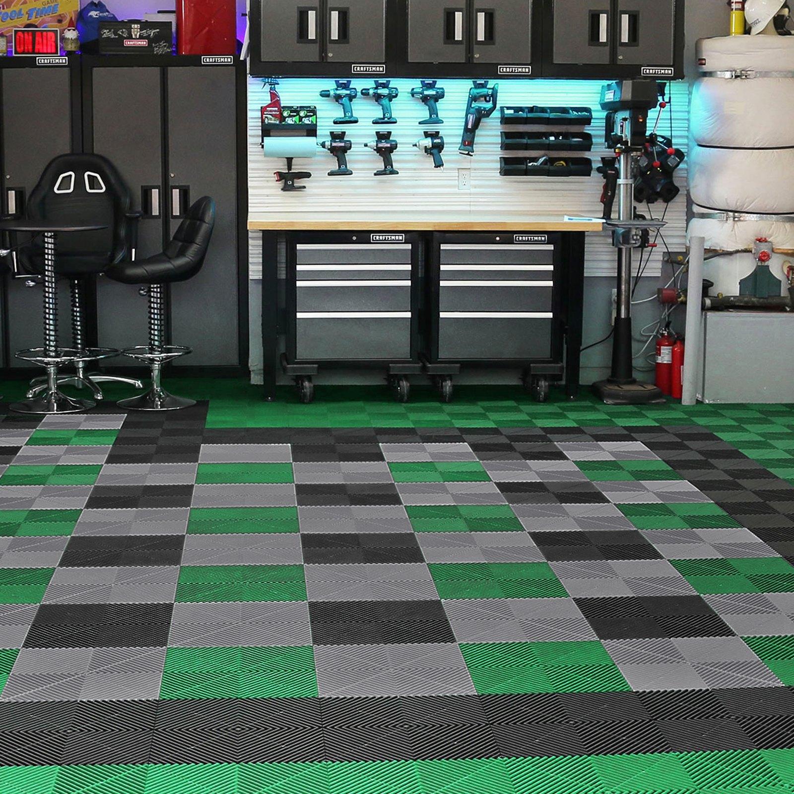 VEVOR Interlocking Drainage Mat, 50 Pcs Modular Interlocking Cushion, 12" x 12" Splicing Drainage Mats, Non-Slip Green PP Drainage Floor Tile and Shower Mat, for Garage, Garden, Kitchen & Outdoor