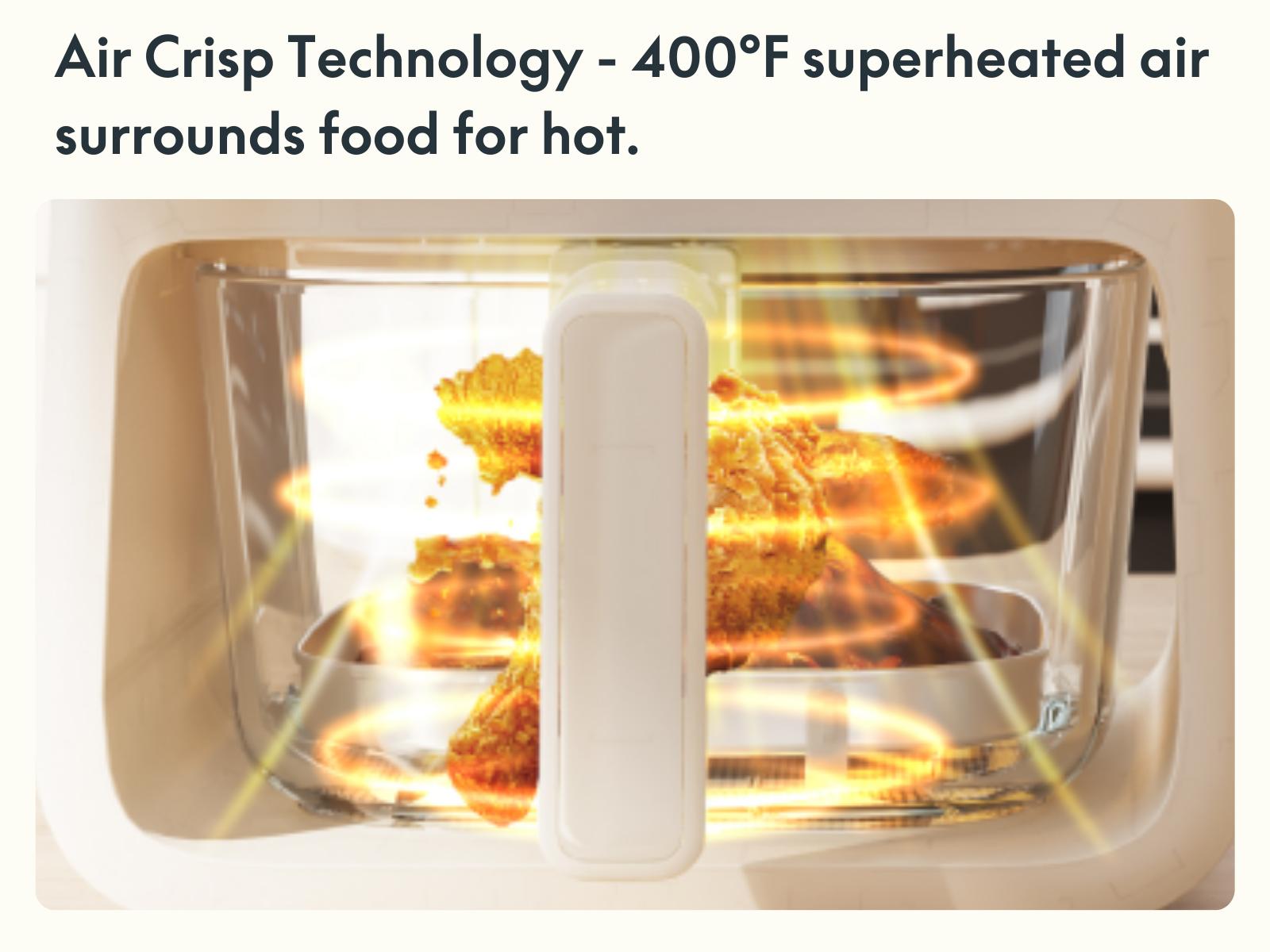 Sweet Dining 4.2QT Non-Toxic Glass Air Fryer - 5mm Tempered Glass, 400°F Air Crisp Tech, Dishwasher Safe, Multifunctional Cooker, Ivory Kitchen Appliances