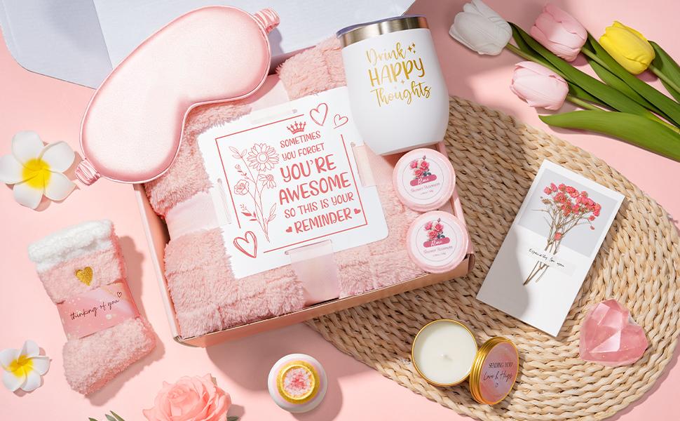 Relaxation Gifts Basket for Women, Rose Relaxing Get Well Soon Spa Gifts with Luxury Blanket, Christmas Mother's Day Birthday Anniversary Thoughtful Gifts for Mom Wife Girlfriend Friend Sister Grandma Teacher Nurse Her