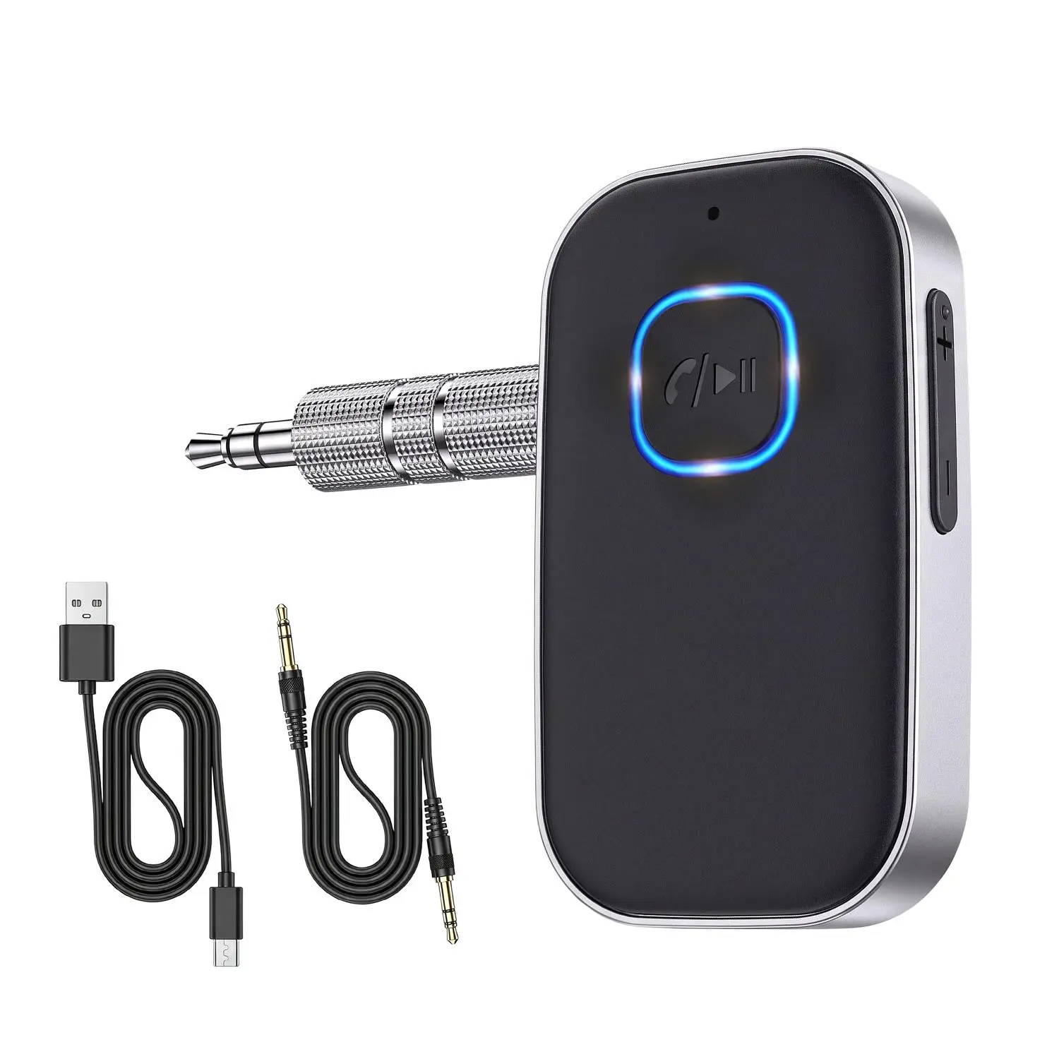 Bluetooth FM Transmitter for Cars, Wireless AUX Audio Receiver with Built-In Microphone for Hands-Free Calls, Music Streaming and Car Stereo Connectivity