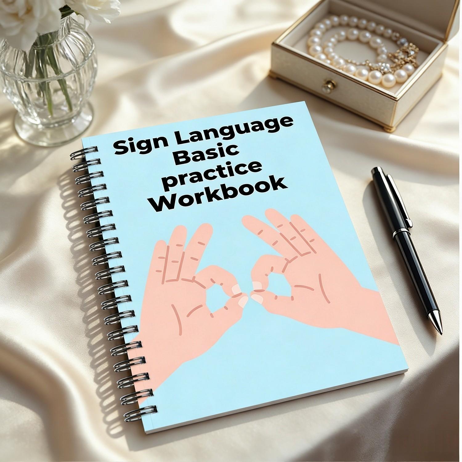 Sign Language Basic Practice Book, Asl Alphabet & Theme Vocabulary Training, Rich Illustrations & Pages, Standard Size 21x14 Cm