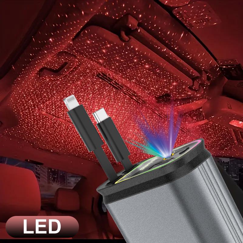4-in-1 Headliner Fast Charging Retractable Car Charger Starlight Roof Projector with Red and Blue Light, 31-inch Retractable Cable (for Type-C and iOS Devices),- Travel Car Accessories​​