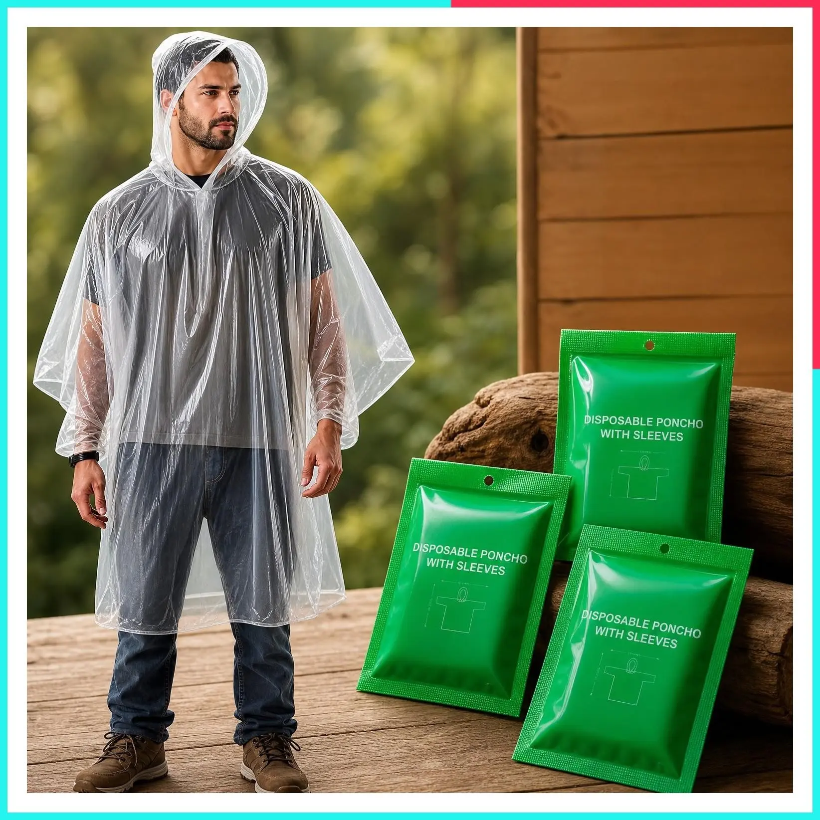 Disposable Clear Rain Ponchos with Hood for Adults - Compact Emergency Ponchos for Hiking, Camping, Travel - Pack of 4