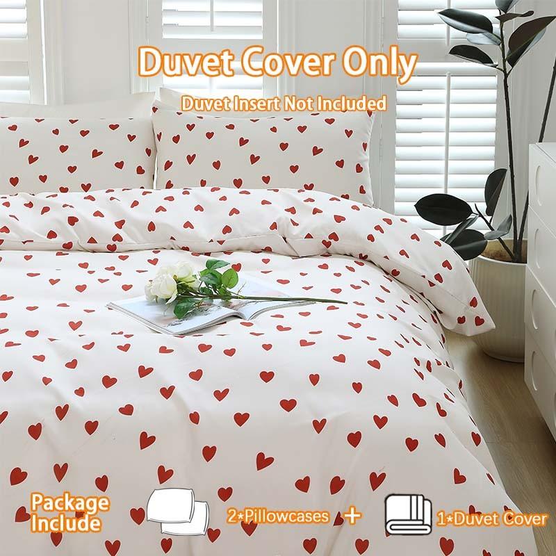 3-Piece Heart Print Duvet Cover Set, soft and comfortable bedding decor, an ideal gift for bedrooms and guest rooms.