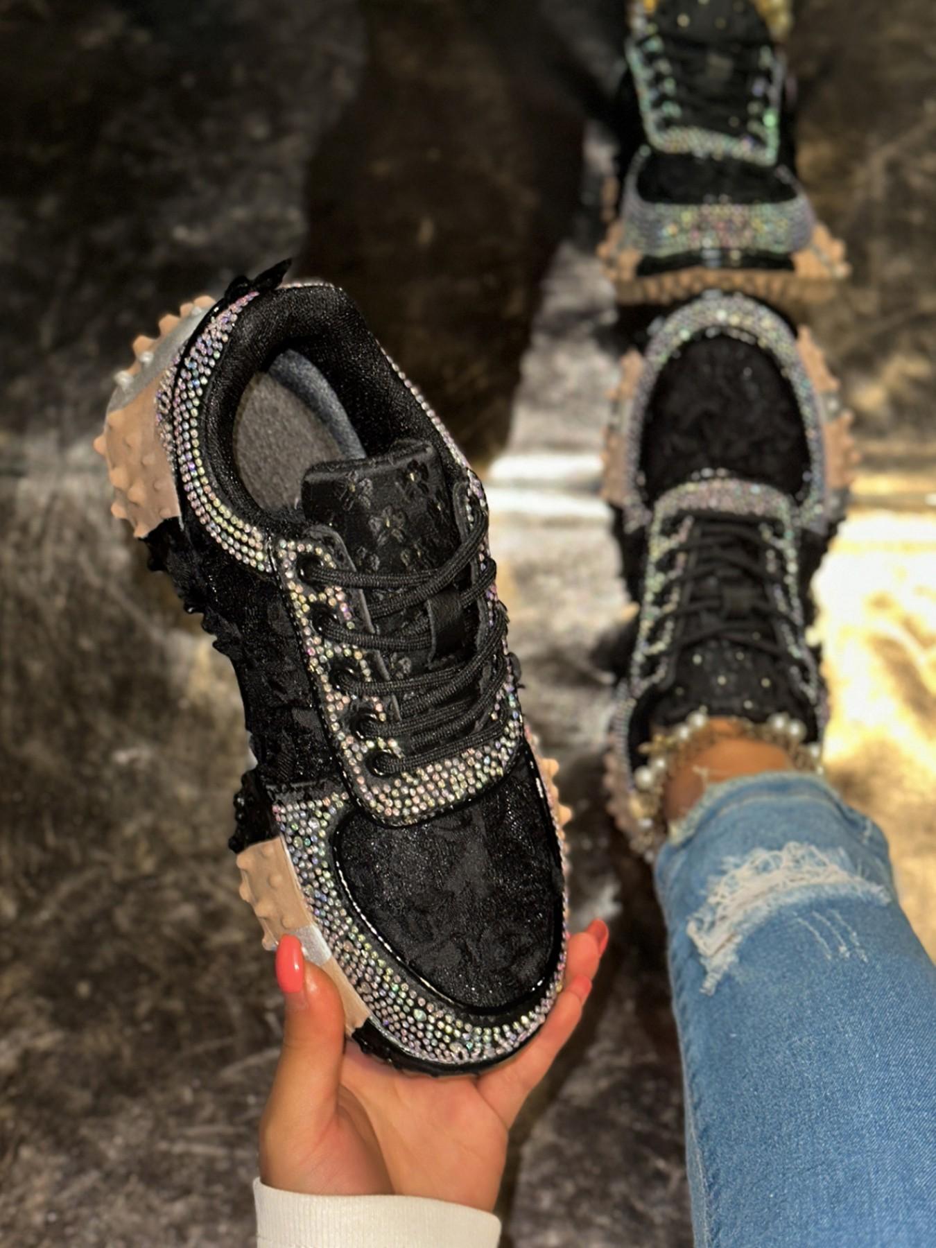 1 Pair, Lace Casual Sneakers with 3D Rose & Rhinestone Trim, Anti-slip Height Increasing Women Shoes in Sweet Fairy Style, Affordable Fashion Item, Versatile Footwear for Daily Outings