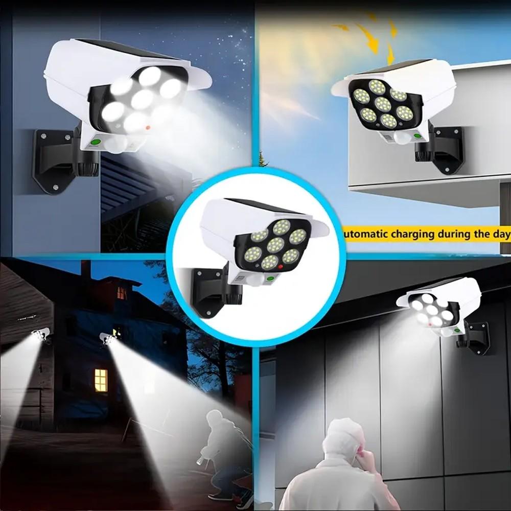 Solar Light Remote Control 77LEDs with 3-Mode Simulation Camera Outdoor Lighting Solution Solar Security Lights Durable and Efficient Design Perfect for Camping and Gardening