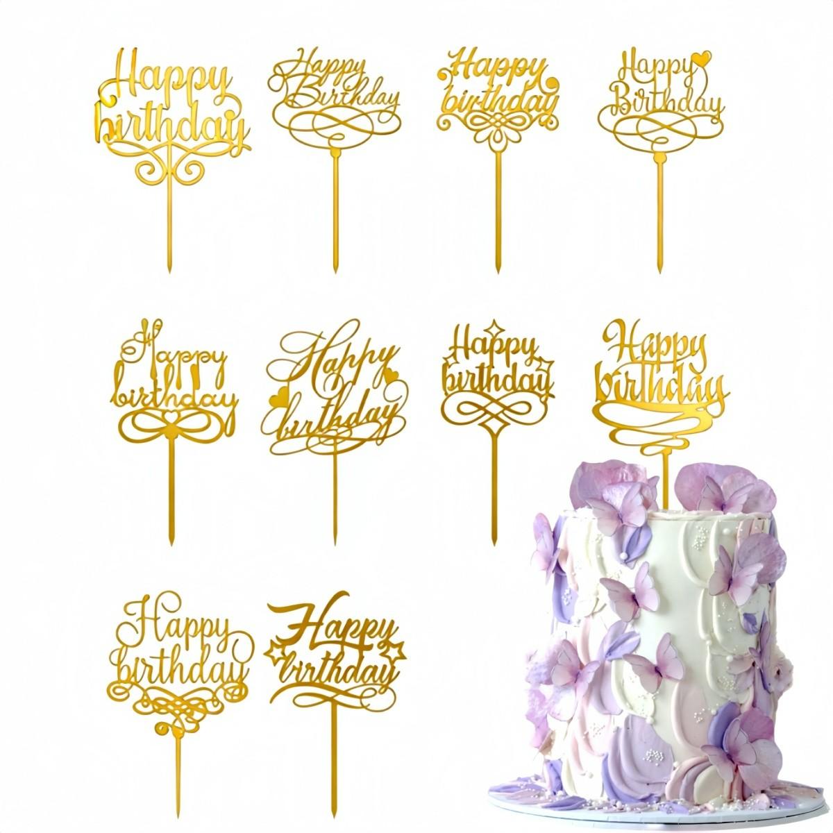 20 Pieces/set Style Happy Birthday Acrylic Cake Decorations, Party Cake Insert Set, 20 Styles, Birthday Cake Decoration Kit