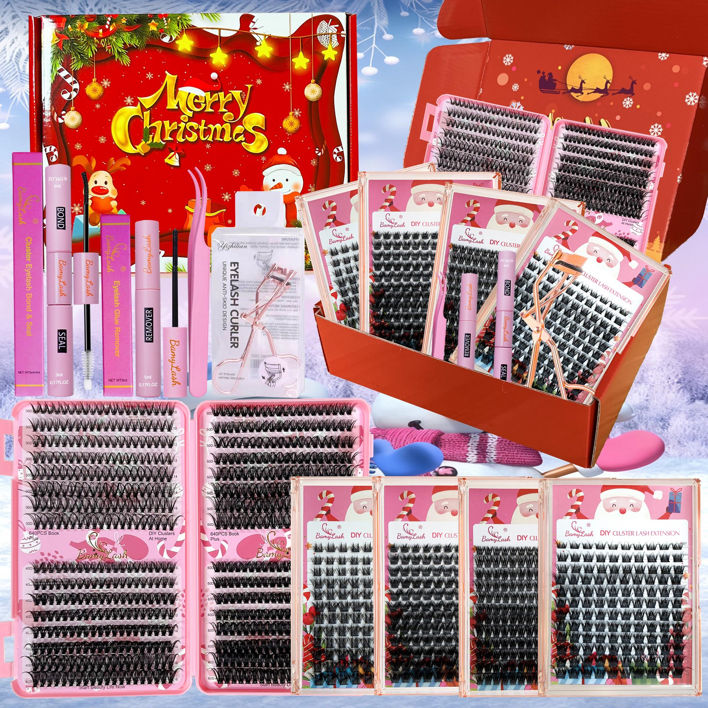 6 Boxes Cluster Eyelash Kit with Glue Remover Applicator and Curler,Long-Lasting for Natural 3D Wispy Soft Comfortable Daily Wear Beginner-Friendly DIY Lashes for Voluminous Look Trendy Cluster Lashes,Gift Pack for Xmas