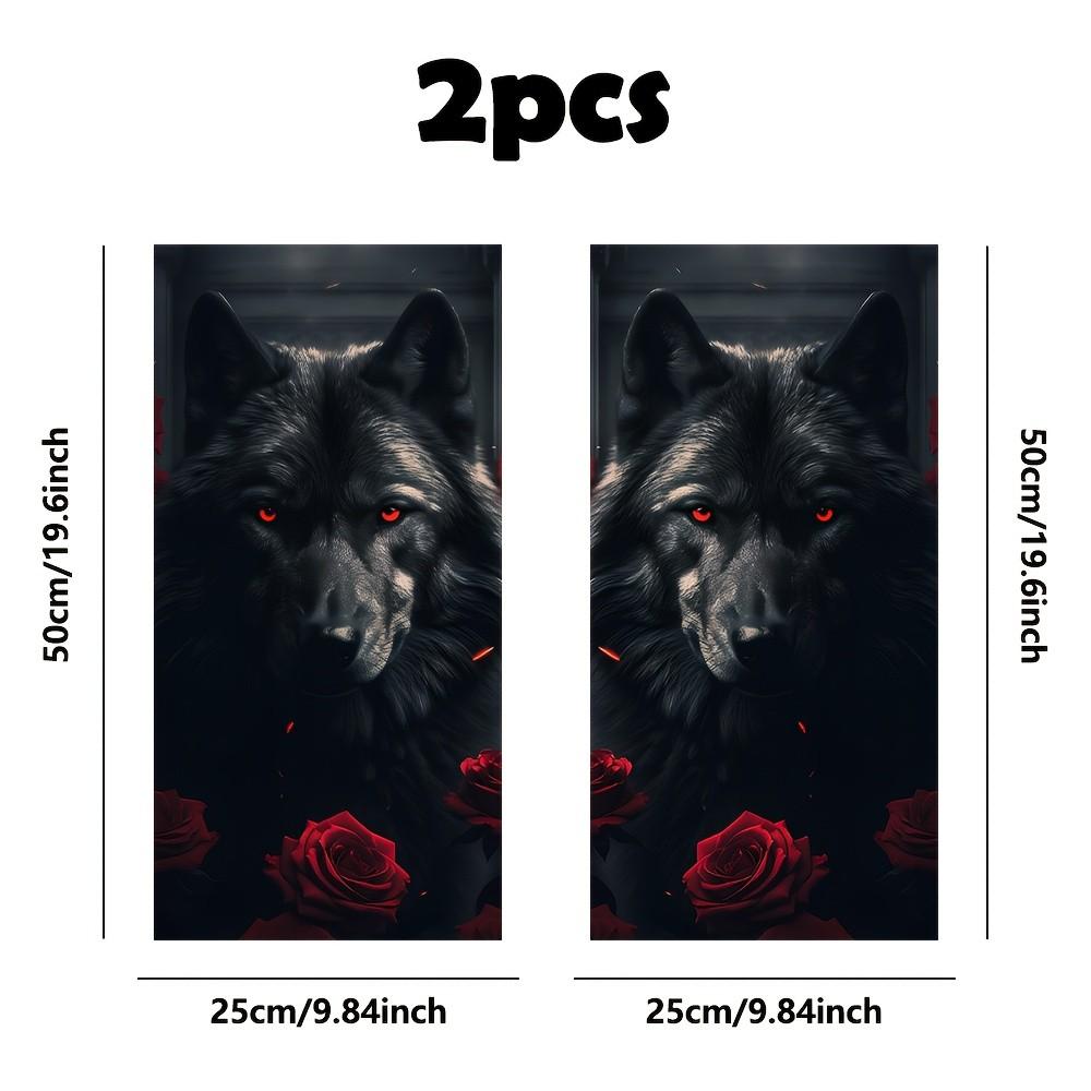 Edgy Tough Guy B Pillar Decal - Black Wolf Rose Red Eyes 3D Realistic Universal Window Pillar Modification Sticker