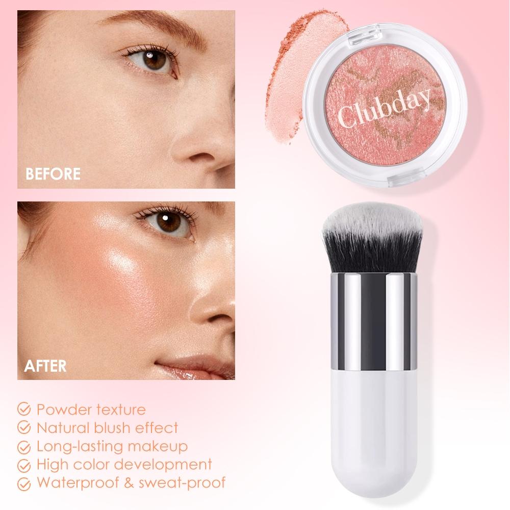 Marble Blush Powder with Brush, Shiny Silky Smooth, Natural Luster, Long Lasting Waterproof, Ideal for Daily & Party Makeup