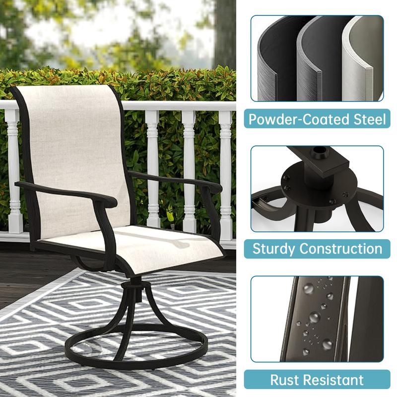 Outdoor Patio Swivel Dining Chairs Set of 2, 360 Swivel and All Weather Rocking Chair with Textilene Mesh Fabric and Rust Proof Steel Frame, 400 Lb. Capacity,for Lawn, Porch or Garden，Beige