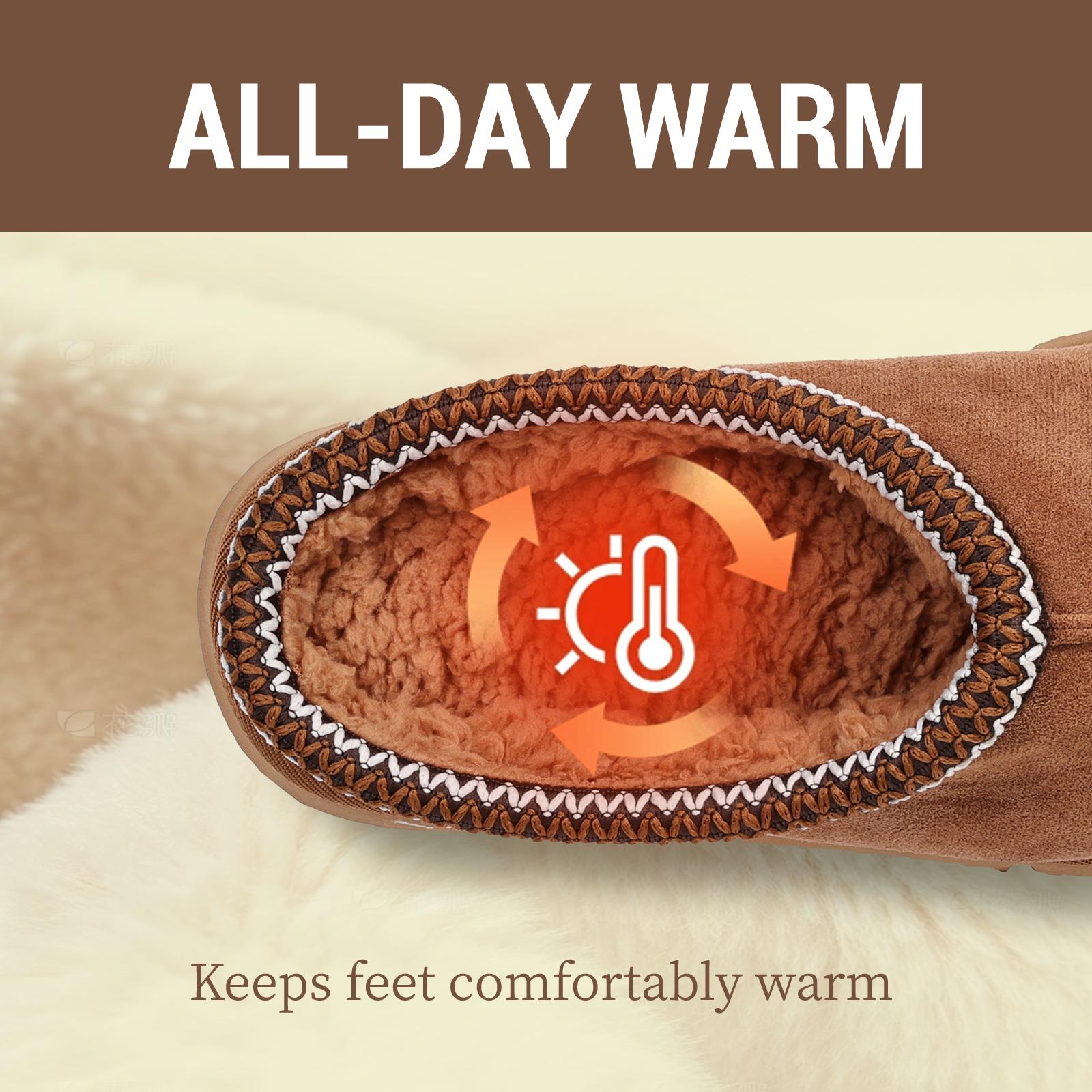 OOW Men's Fuzzy Suede Leather Slippers Winter Warm Memory Foam Non-Slip Outsole Indoor Outdoor House Shoes Chestnut Classic Decor Breathable Suede Uppers Soft Plush Lining - Footwear