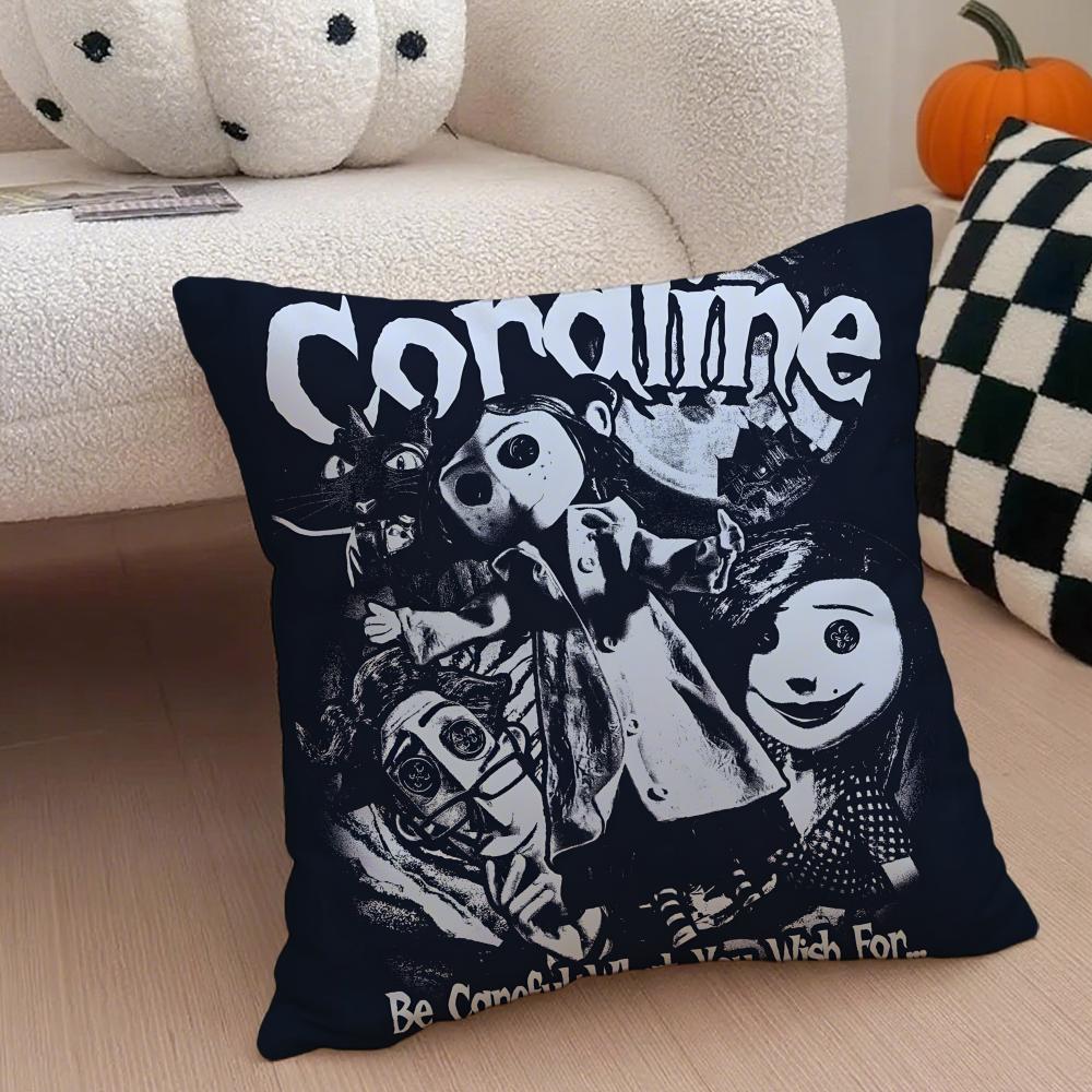 anime hot cute Coraline Pillow Case Anti-dustmite Pillowcase Sofa Cushion Cover with Invisible Zipper Silky Short Plush Polyester Microfiber Fabric White Available in Different Sizes for Home Bed Use