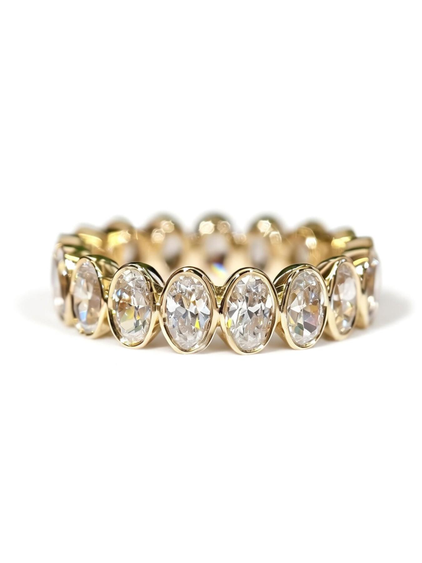 Oval CZ Eternity Ring Gold Tone Bezel  Stackable Wedding Band, Perfect for Special Occasions and Daily Wear