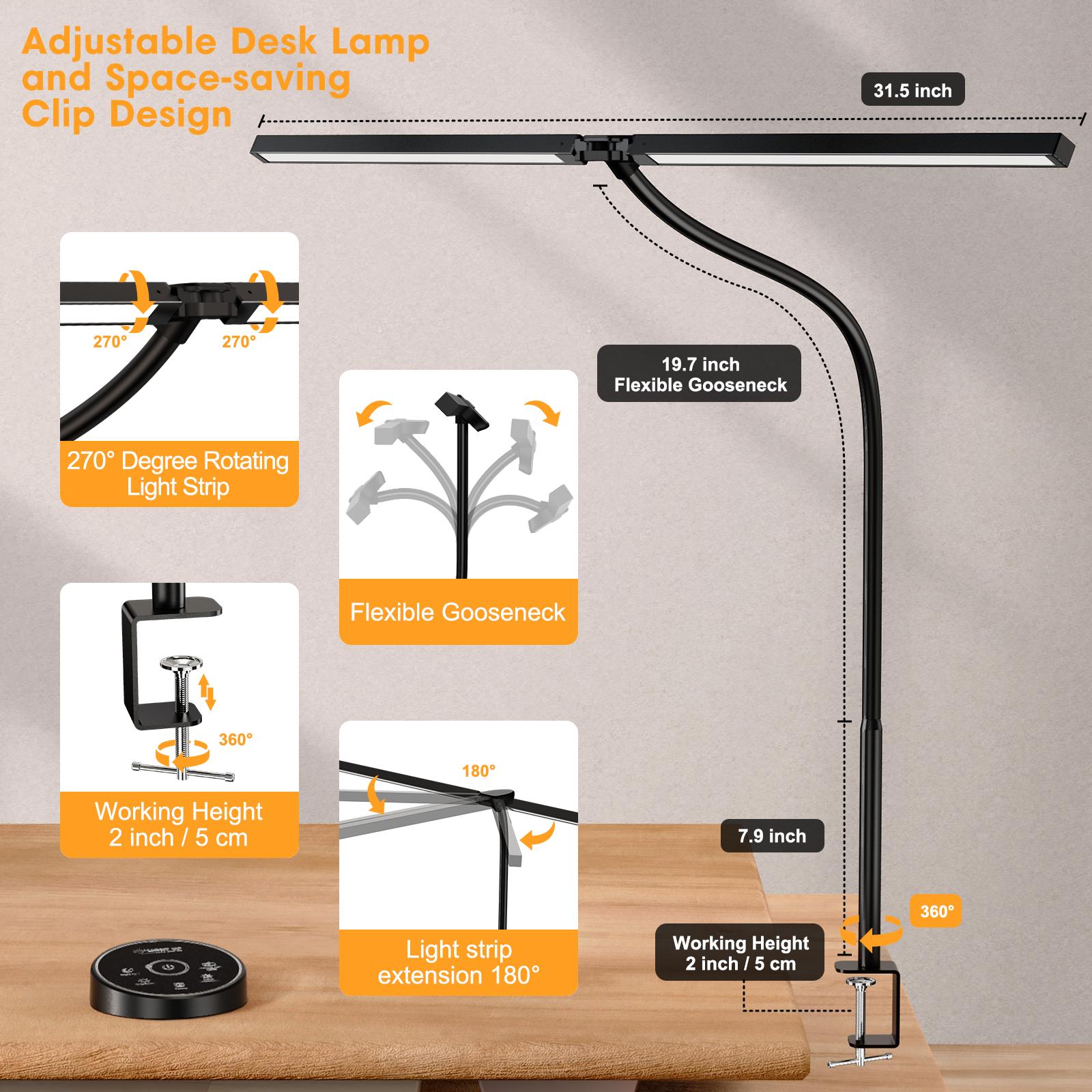 Led Desk Lamp for Home Office - 24W 5 Color Adjustable Eye Protection Architect Lamp，Dual Screen Computer Monitor Smart Light for Study Work Drafting